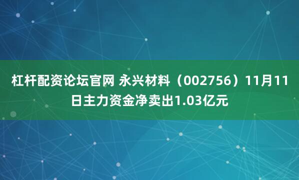 杠杆配资论坛官网 永兴材料（002756）11月11日主力资金净卖出1.03亿元